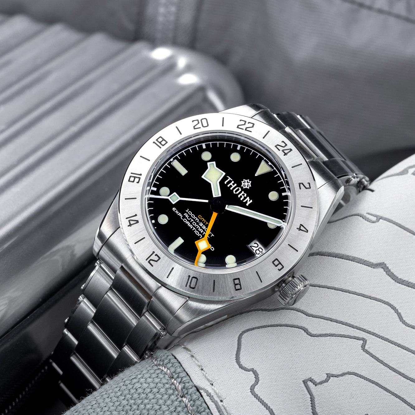 ★Weekly Deal★THORN Dual-time Zone NH34 Mechanical Retro BB GMT Watch