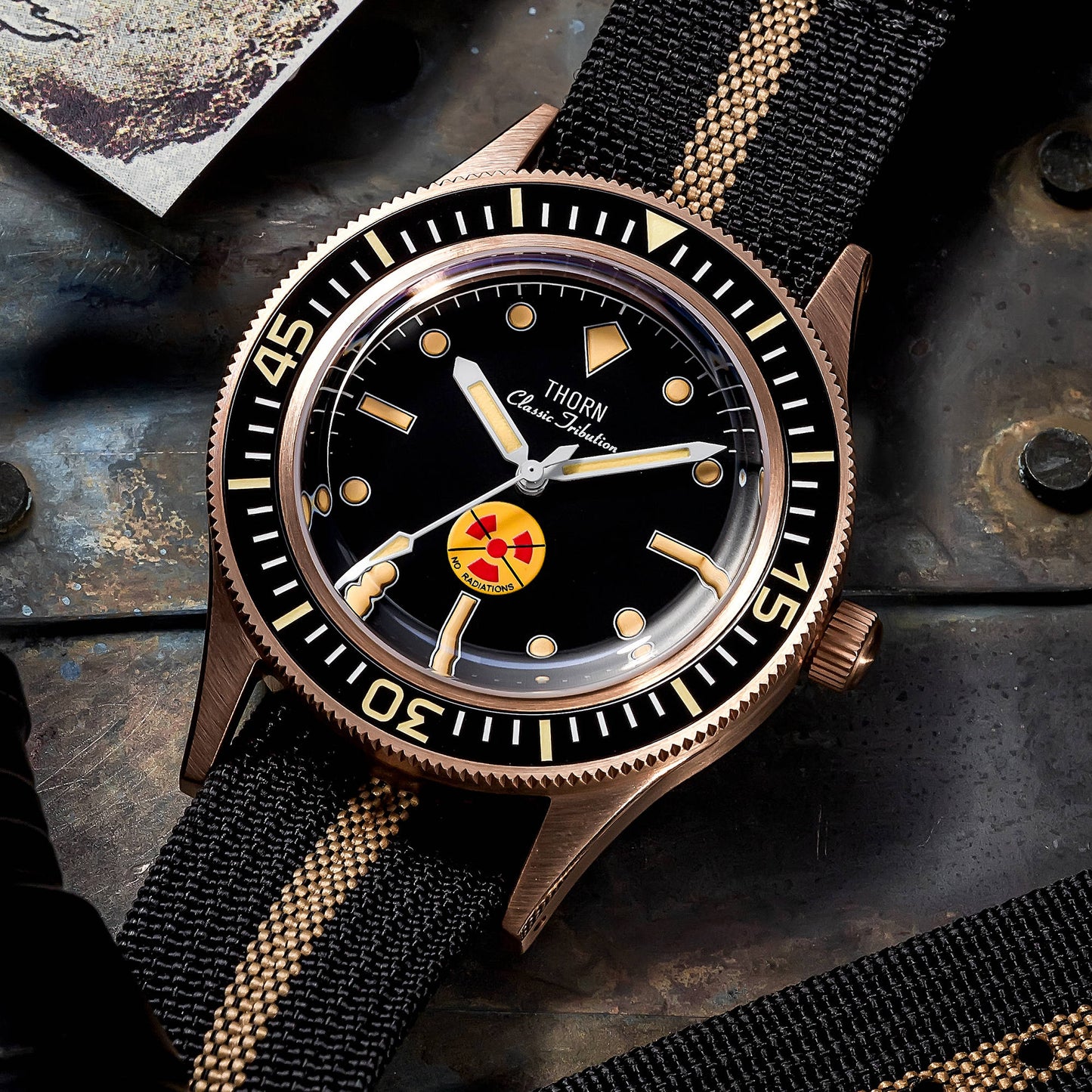 ★Weekly Deal★Thorn Vintage 50-Fathoms No-Radiation CUSN8 Tin Bronze Dive Watch