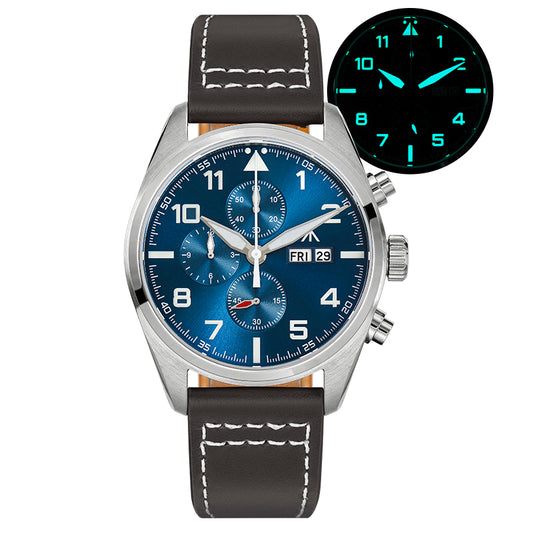 Militado 39mm Sapphire Crystal Pilot Field Chronograph Watch