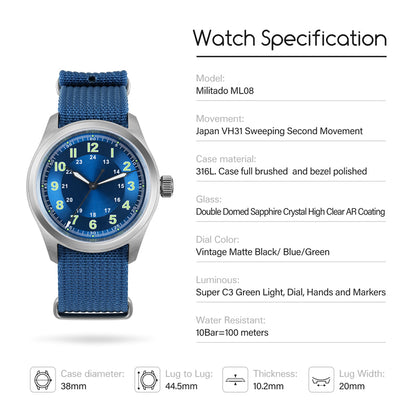 Militado VH31 38mm Field Watch ML08