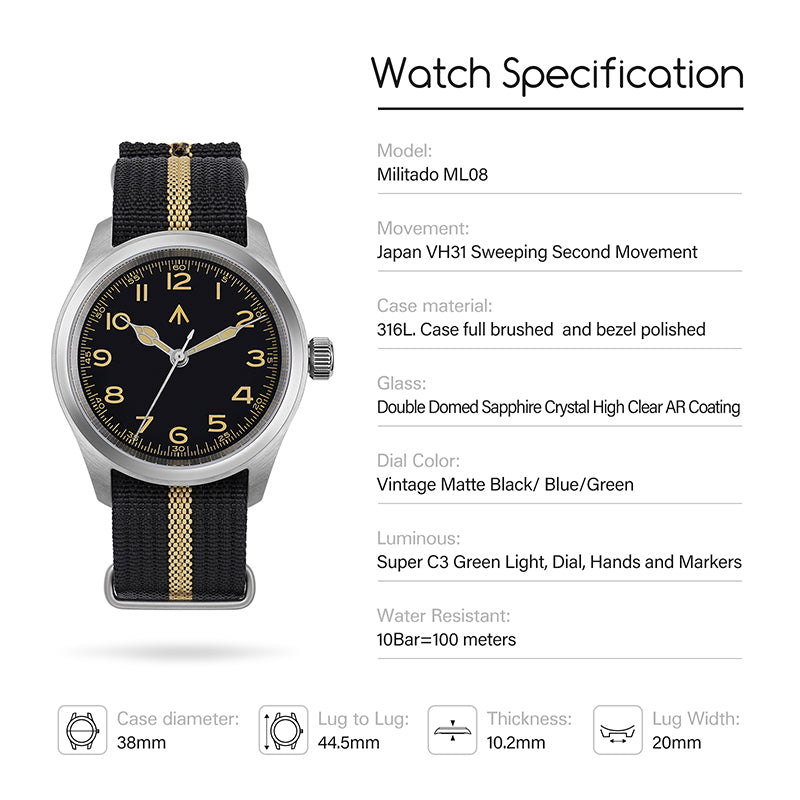 Militado VH31 38mm Field Watch ML08