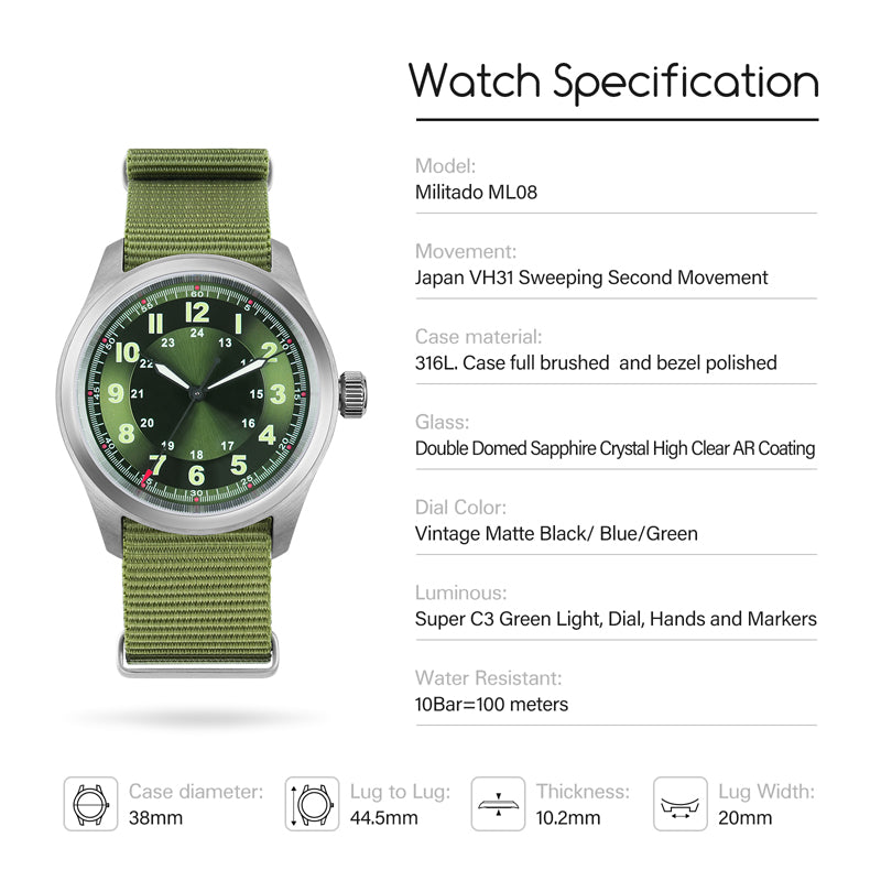 Militado VH31 38mm Field Watch ML08