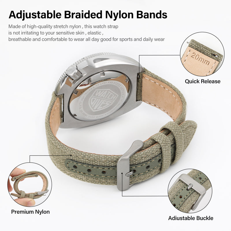 Leather Nylon Canvas Strap Watchband