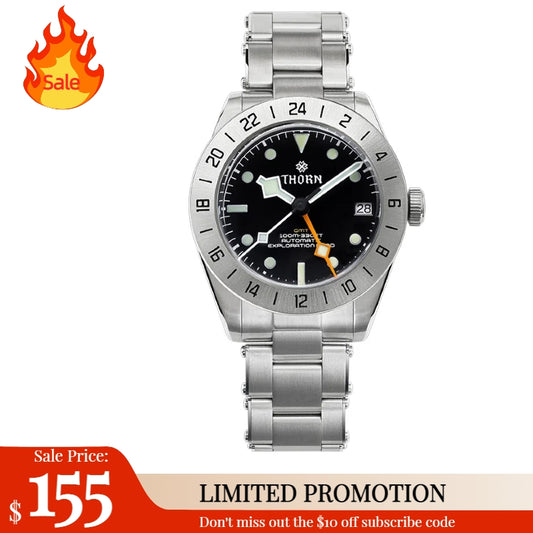 ★Weekly Deal★THORN Dual-time Zone NH34 Mechanical Retro BB GMT Watch